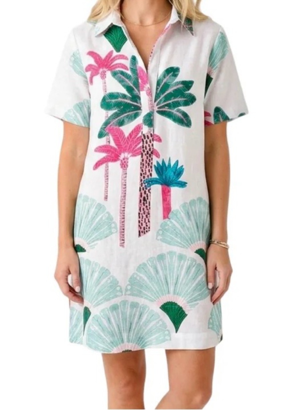 Brand New Liza Byrd THE ANNIKA SHORT SLEEVE COTTON PALM PRINT DRESS